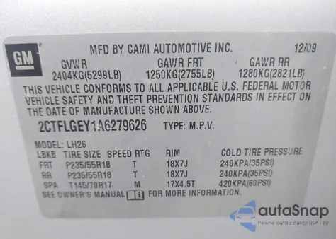 2010 GMC Terrain Slt-1 from USA, damaged, VIN 2CTFLGEY1A6279626